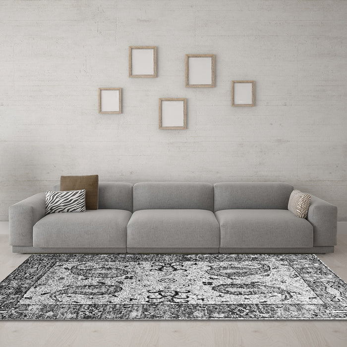 Machine Washable Abstract Gray Contemporary Rug in a Living Room,, wshcon2557gry