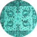 Round Machine Washable Abstract Turquoise Contemporary Area Rugs, wshcon2557turq