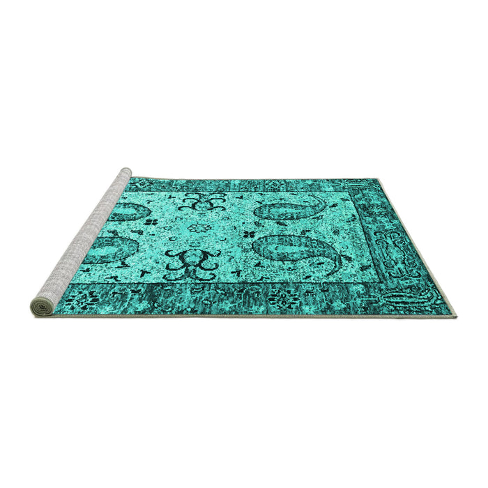 Sideview of Machine Washable Abstract Turquoise Contemporary Area Rugs, wshcon2557turq