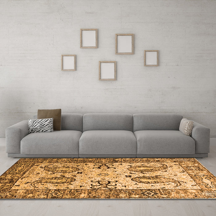 Machine Washable Abstract Orange Contemporary Area Rugs in a Living Room, wshcon2557org