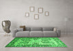 Machine Washable Abstract Green Contemporary Area Rugs in a Living Room,, wshcon2557grn