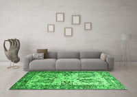 Machine Washable Abstract Green Contemporary Rug, wshcon2557grn