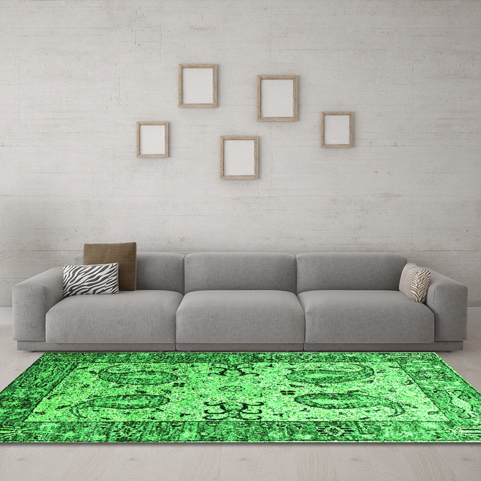 Machine Washable Abstract Green Contemporary Area Rugs in a Living Room,, wshcon2557grn