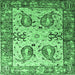 Square Machine Washable Abstract Emerald Green Contemporary Area Rugs, wshcon2557emgrn