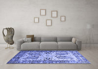 Machine Washable Abstract Blue Contemporary Rug, wshcon2557blu