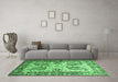 Machine Washable Abstract Emerald Green Contemporary Area Rugs in a Living Room,, wshcon2557emgrn