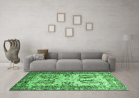 Machine Washable Abstract Emerald Green Contemporary Rug, wshcon2557emgrn