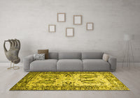 Machine Washable Abstract Yellow Contemporary Rug, wshcon2557yw