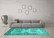 Machine Washable Abstract Turquoise Contemporary Area Rugs in a Living Room,, wshcon2557turq