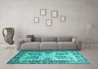 Machine Washable Abstract Turquoise Contemporary Rug, wshcon2557turq