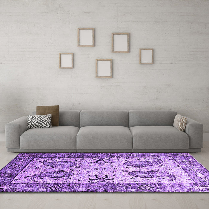 Machine Washable Abstract Purple Contemporary Area Rugs in a Living Room, wshcon2557pur