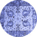 Round Abstract Blue Contemporary Rug, con2557blu