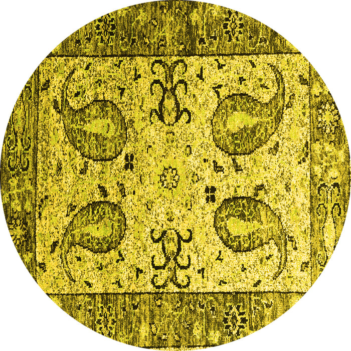 Round Machine Washable Abstract Yellow Contemporary Rug, wshcon2557yw
