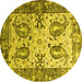 Round Machine Washable Abstract Yellow Contemporary Rug, wshcon2557yw