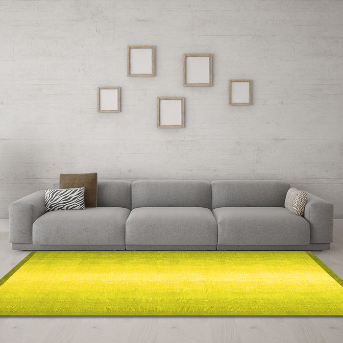 Machine Washable Abstract Yellow Contemporary Rug in a Living Room, wshcon2558yw