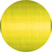 Round Machine Washable Abstract Yellow Contemporary Rug, wshcon2558yw