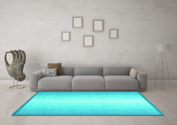 Machine Washable Abstract Turquoise Contemporary Area Rugs in a Living Room,, wshcon2558turq