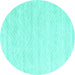 Round Machine Washable Solid Turquoise Modern Area Rugs, wshcon2559turq