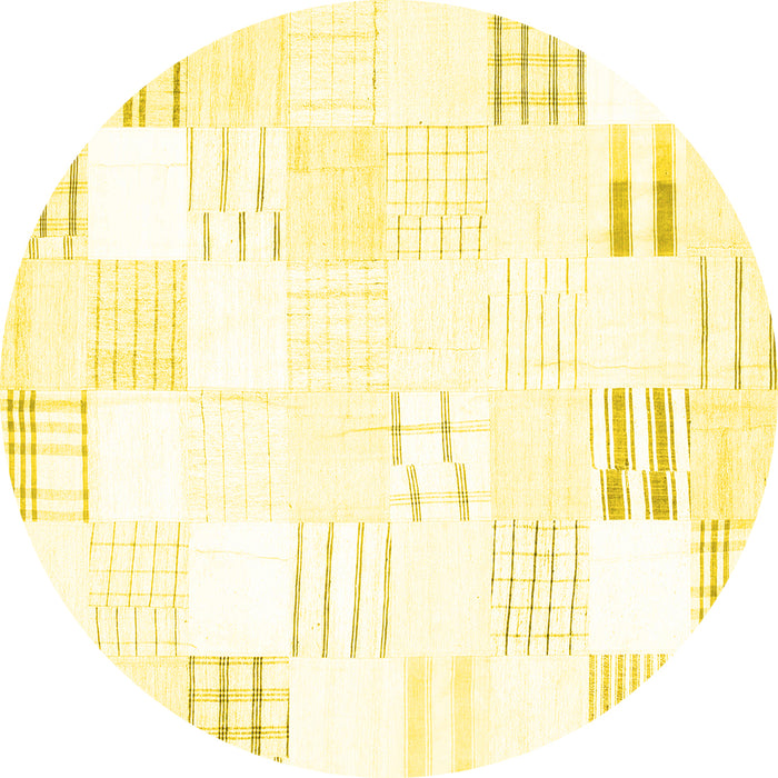 Round Machine Washable Solid Yellow Modern Rug, wshcon255yw