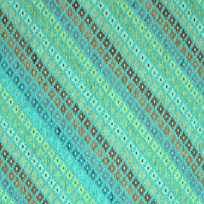 Square Machine Washable Southwestern Turquoise Country Area Rugs, wshcon2562turq