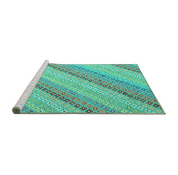 Sideview of Machine Washable Southwestern Turquoise Country Area Rugs, wshcon2562turq