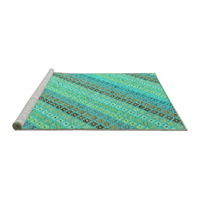 Sideview of Machine Washable Southwestern Turquoise Country Area Rugs, wshcon2562turq