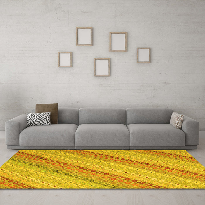 Machine Washable Southwestern Yellow Country Rug in a Living Room, wshcon2562yw