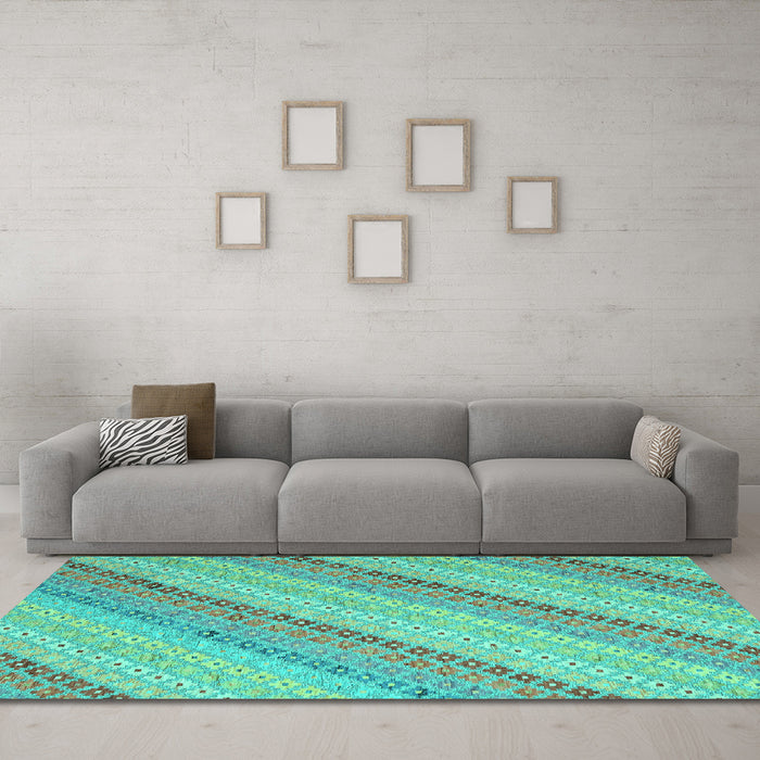 Machine Washable Southwestern Turquoise Country Area Rugs in a Living Room,, wshcon2562turq