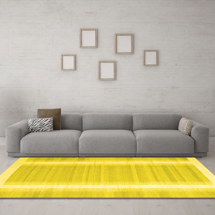 Machine Washable Abstract Yellow Contemporary Rug in a Living Room, wshcon2563yw