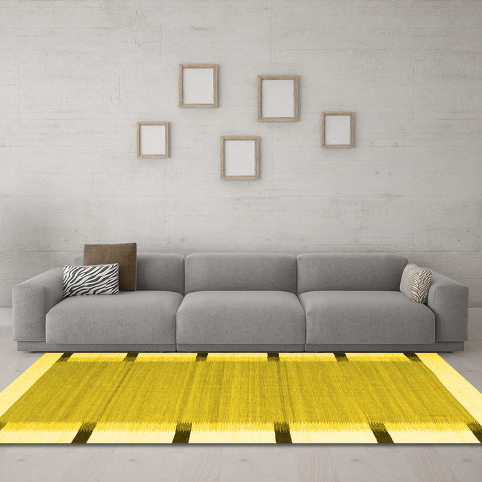 Machine Washable Abstract Yellow Contemporary Rug in a Living Room, wshcon2564yw