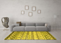 Machine Washable Abstract Yellow Contemporary Rug, wshcon2567yw