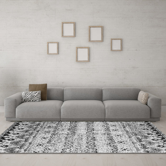 Machine Washable Abstract Gray Contemporary Rug in a Living Room,, wshcon2567gry