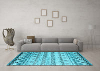 Machine Washable Abstract Light Blue Contemporary Rug, wshcon2567lblu