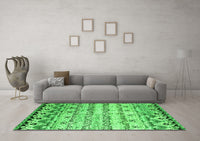 Machine Washable Abstract Green Contemporary Rug, wshcon2567grn