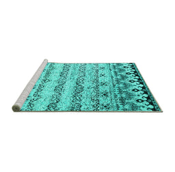 Sideview of Machine Washable Abstract Turquoise Contemporary Area Rugs, wshcon2567turq