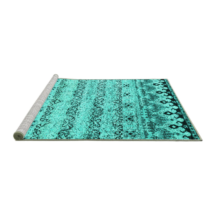 Sideview of Machine Washable Abstract Turquoise Contemporary Area Rugs, wshcon2567turq