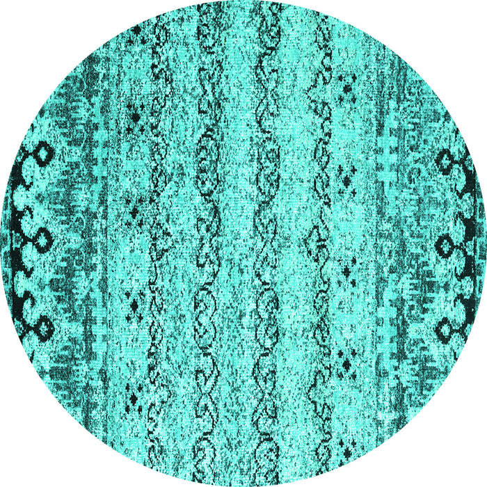 Round Machine Washable Abstract Turquoise Contemporary Area Rugs, wshcon2567turq