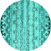 Round Machine Washable Abstract Turquoise Contemporary Area Rugs, wshcon2567turq