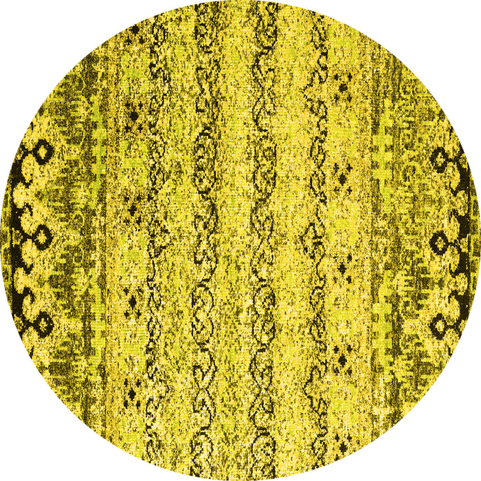 Round Machine Washable Abstract Yellow Contemporary Rug, wshcon2567yw