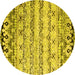 Round Machine Washable Abstract Yellow Contemporary Rug, wshcon2567yw