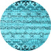 Round Machine Washable Abstract Light Blue Contemporary Rug, wshcon2567lblu