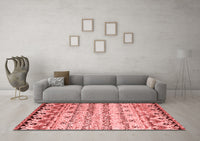 Machine Washable Abstract Red Contemporary Rug, wshcon2567red