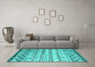 Machine Washable Abstract Turquoise Contemporary Area Rugs in a Living Room,, wshcon2567turq