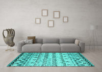 Machine Washable Abstract Turquoise Contemporary Rug, wshcon2567turq