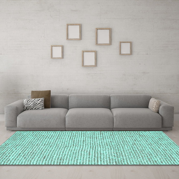 Machine Washable Abstract Turquoise Contemporary Area Rugs in a Living Room,, wshcon2568turq