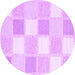 Round Machine Washable Checkered Purple Modern Area Rugs, wshcon2569pur