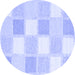 Round Machine Washable Checkered Blue Modern Rug, wshcon2569blu