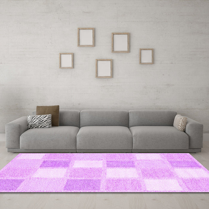 Machine Washable Checkered Purple Modern Area Rugs in a Living Room, wshcon2569pur