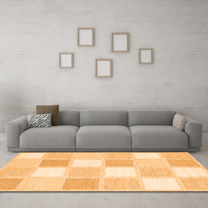 Machine Washable Checkered Orange Modern Area Rugs in a Living Room, wshcon2569org