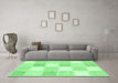 Machine Washable Checkered Emerald Green Modern Area Rugs in a Living Room,, wshcon2569emgrn